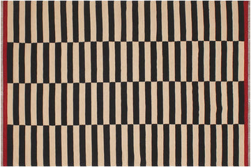 Flat Weave Kilim, Antique, Navaho, Vintage, Handmade, Modern Kilim Beige Black Hand-Woven Rectangle 100% Wool Area Rug 6 x 8
